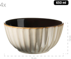 MÄSER 931963 Serie Confino Geschirr Set Für 4 Personen Im Modernen Vintage Look, 20-Teiliges Kombiservice Aus Keramik in Beige Mit Schwarzen Akzenten, Steinzeug Naty Shop