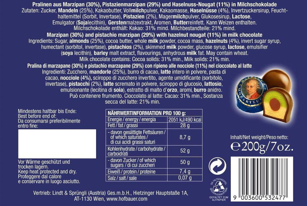 Hofbauer Vienna, Mozartkugeln 200 g, mléčná čokoláda