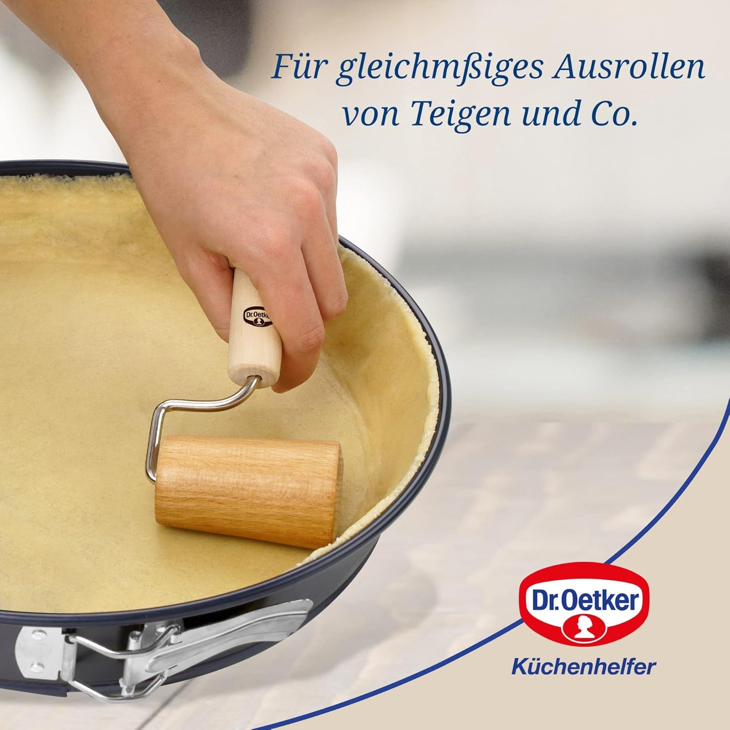 Dr. Oetker Teigroller aus Holz – Teigrolle aus high quality Buchenholz – Perfekt für round und eckige Formen – cca. 18 x 7 cm, Rolle Durchmesser ca. 4,5 cm