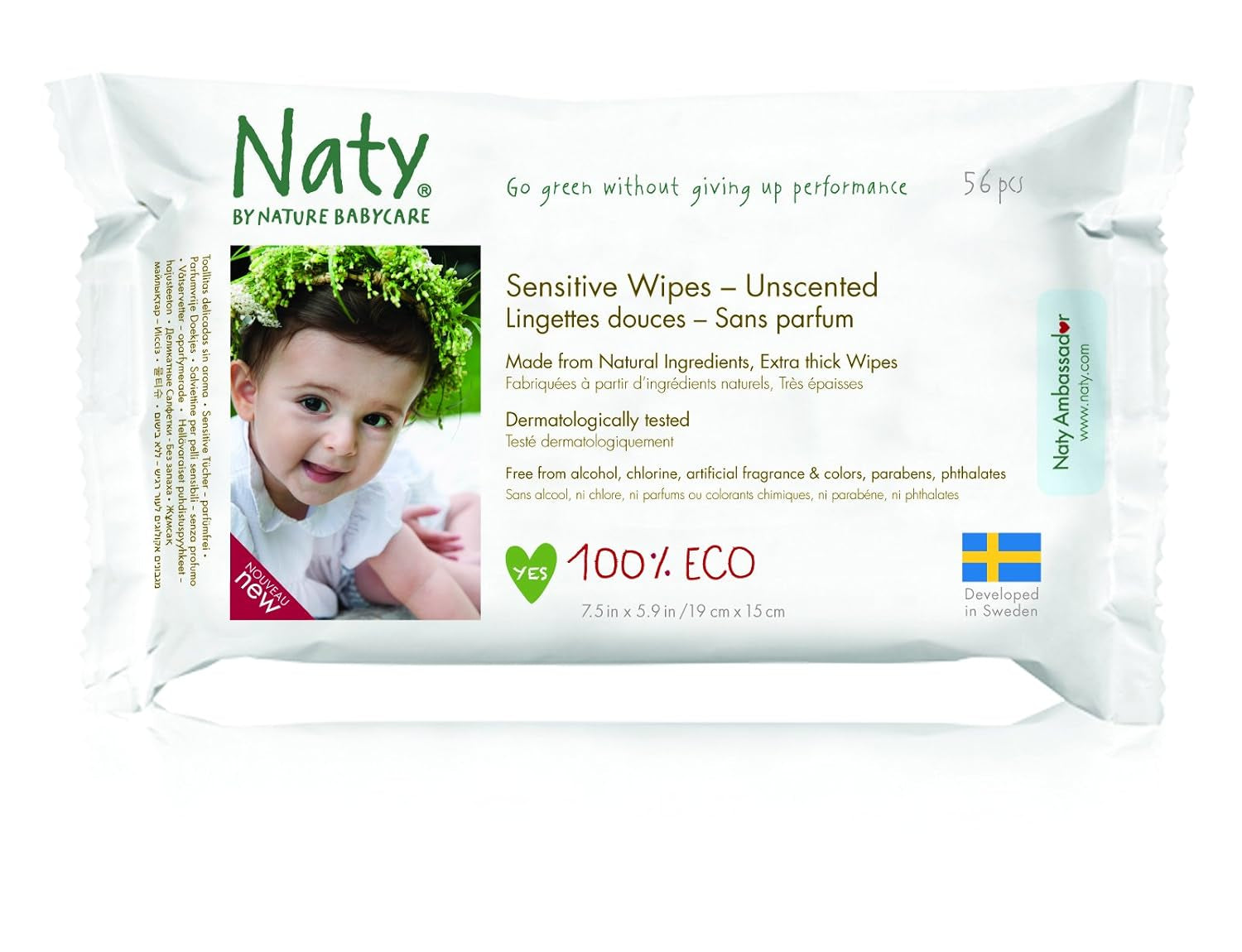Eco by Naty Baby Care, Bio vlhčené ubrousky pro miminka, neparfemované, 56 plen