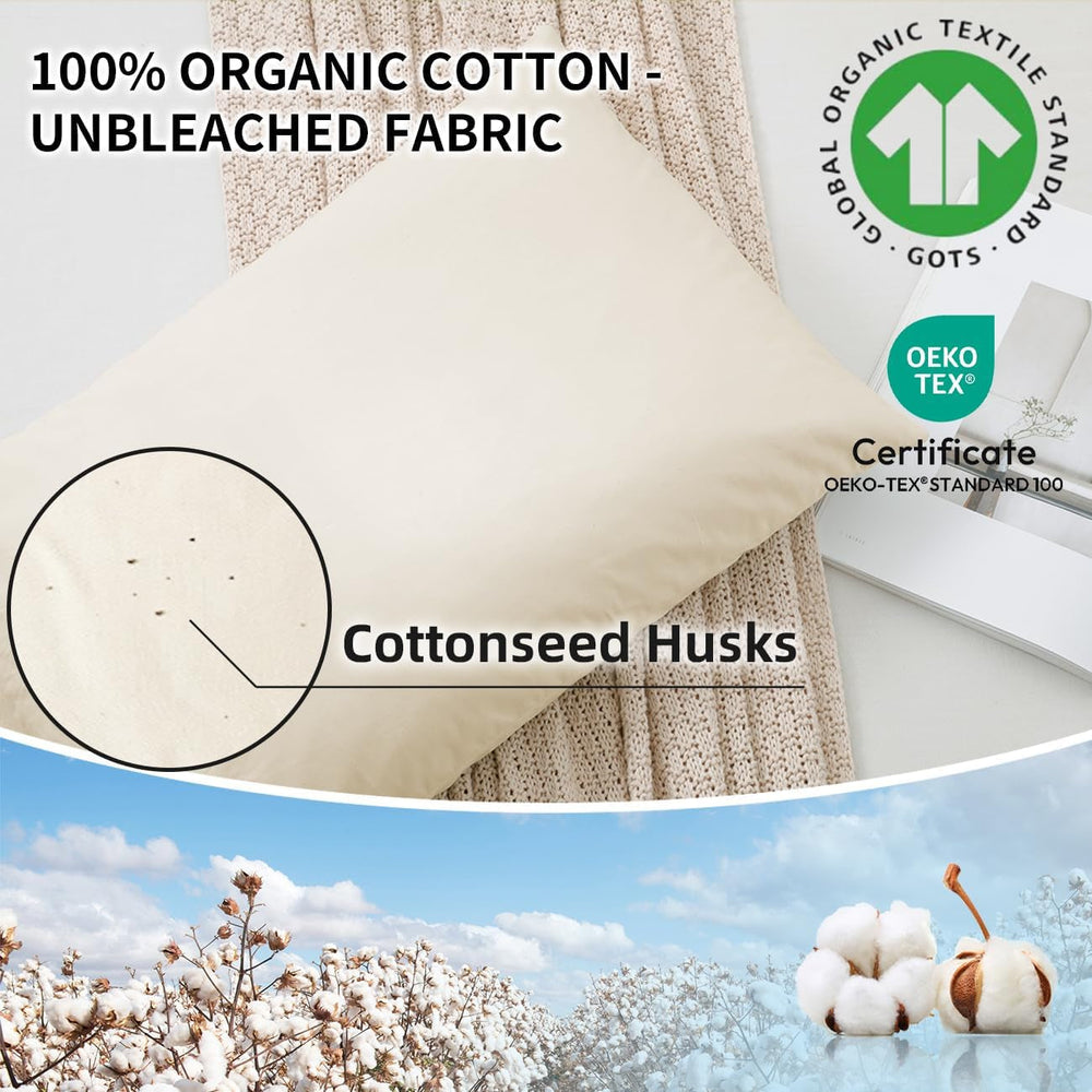 LOFE Pernă organică de hrișcă pentru dormit, 35,6 X 50,8 cm, reglabilă, respirabilă pentru un somn răcoros, suport cervical pentru cei care dorm pe spate și lateral (Tartary Buckwheat Hulls) Perne standard Naty Shop