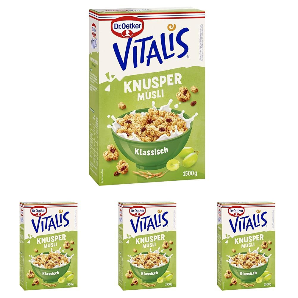 Oetker Vitalis klasické křupavé müsli: velké balení křupavého snídaňového müsli s rozinkami, 1 balení, 1,5 kg