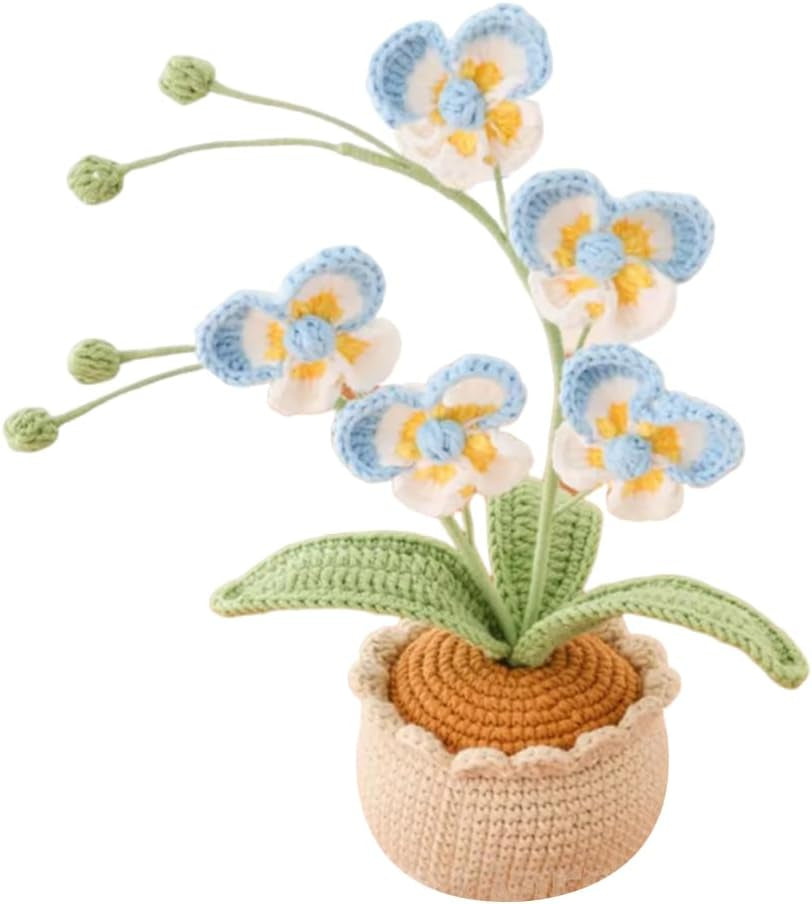Handgefertigte Gehäkelte Phalaenopsis-Orchidee Topfpflanzen Gestrickte Künstliche Orchidee Phalaenopsis Blumen Mit Exquisitem Topf Für Weihnachten Geburtstag Abschluss Geschenke Für Frauen