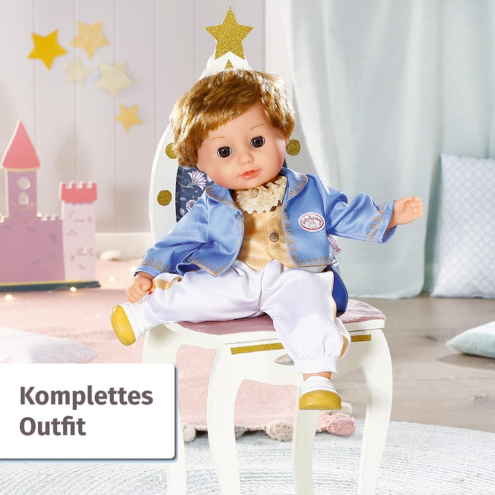 Baby Annabell Little Sweet Prince 36cm, weiche Prinzen-Puppe mit hochwertigen Haaren, Schlafaugen, blauem Oberteil, weißer Hose und Schuhen, 707104 Zapf Creation