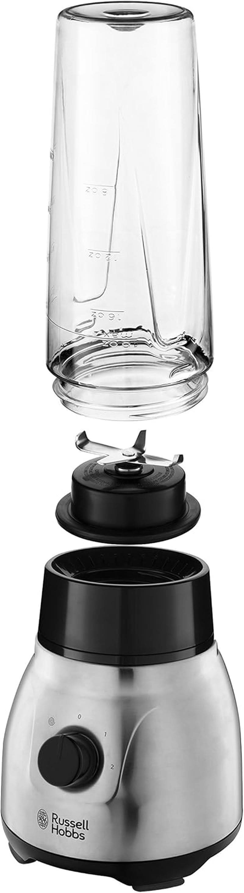 Russell Hobbs Standmixer 2-v-1 [1,5L Glasbehälter Mixer & 0,6L Mini Smoothie Maker -To-Go-Trinkflasche Inkl. Deckel] Spülmaschinenfest, Impuls-/Ice-Crush Funktion, Becher BPA Frei, Edelstahl 23821-56 Kitchen Naty Shop