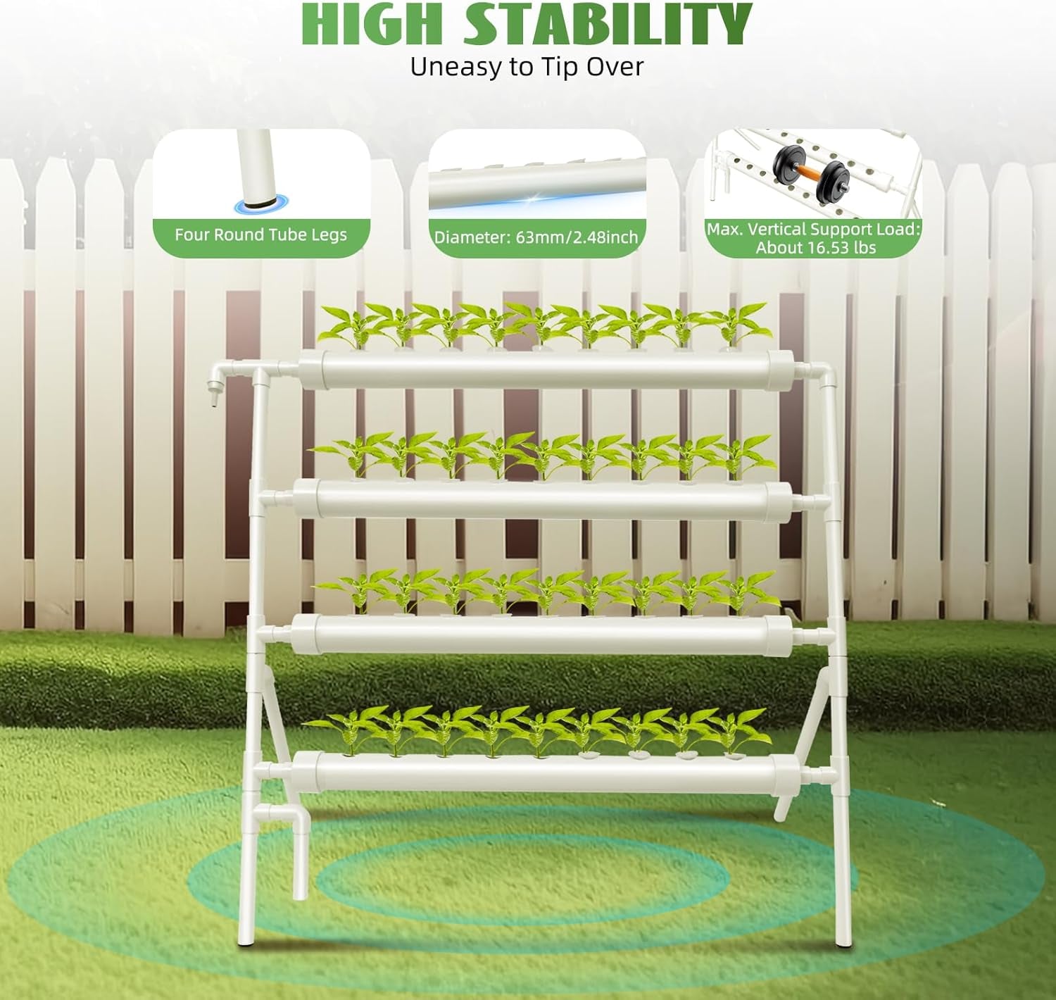 Hydroponický systém, věžová sada pro hydroponické pěstování, 4patrový podstavec s 36 sázecími otvory, systémy pro pěstování rostlin bez půdy pro zahradu, kanceláře a další vnitřní a venkovní prostory