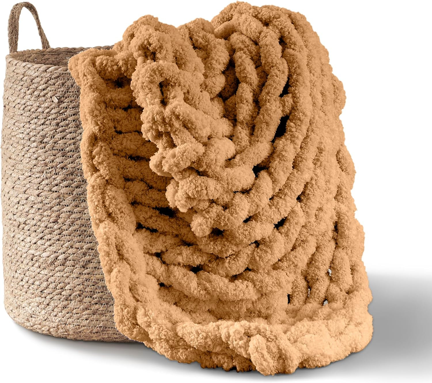 Masivní pletená deka, přehoz, 100% ručně pletená žinylkovou přízí Jumbo (127 X 152,4 cm, šeříkově šedá) Postele a deky Adyrescia Karamelová / hnědá barva 50 "X60"