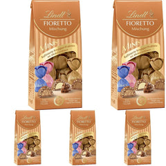 Čokoláda - Sortiment FIORETTO Minis | 115 g | Přibl. 10 pralinek z mléčné čokolády v příchutích marcipán, cappuccino a nugát, obsahuje alkohol | Čokoládová dárková sada | Čokoládová dárková sada (balení 5 ks)