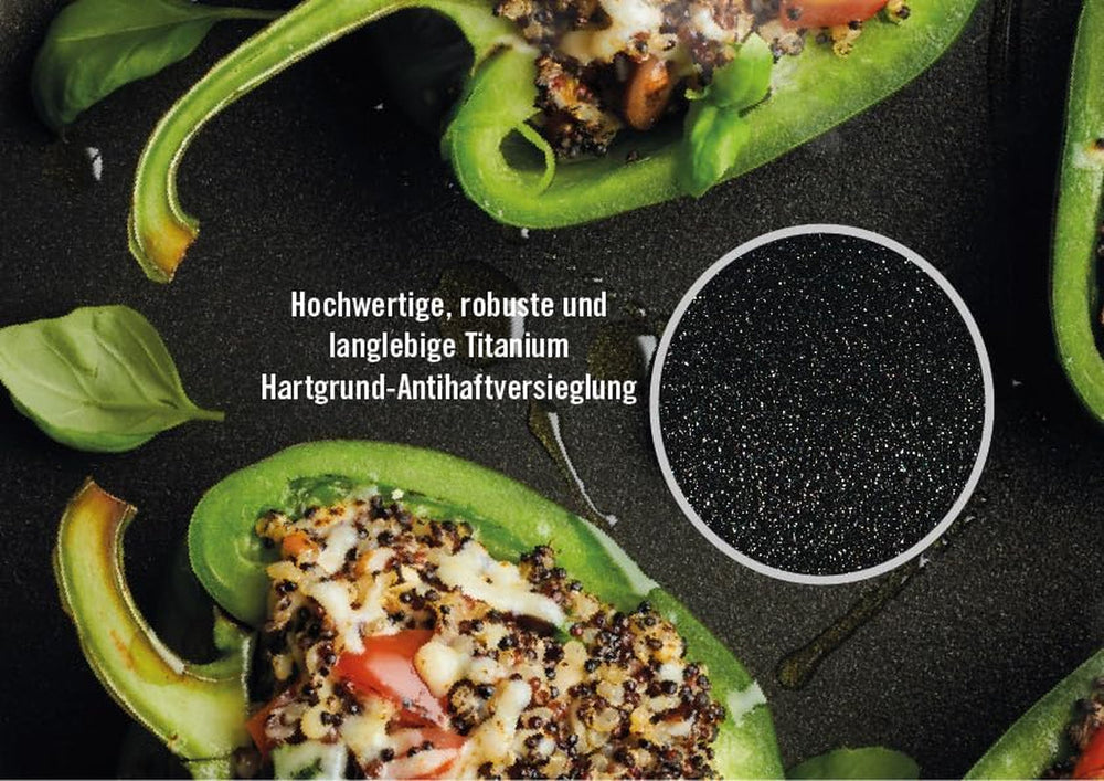 Woll Nowo Titanium Guss-Kasserole Viereckig - Induktiv -, 28 X 28 Cm, 10 Cm Hoch, 6,0 litrů, Mit 2 Seitengriffen - Geeignet Für Alle Herdarten, Aluminium, Backofenfest, Schwarz Formy a plechy na pečení Naty Shop