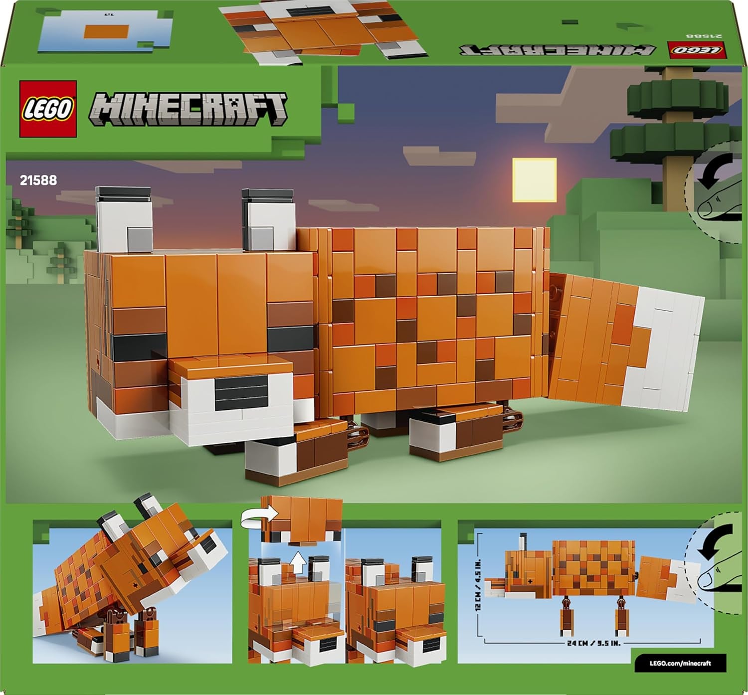 LEGO Minecraft Der Fuchs - 3D-Puzzle Tierfigur mit Zubehör - Herní Deko pro Schlafzimmer nebo Gaming Raum - Hráč Spielzeug zum Geburtstag für Jungen, Mädchen und Fans ab 10 Jahren - 21588