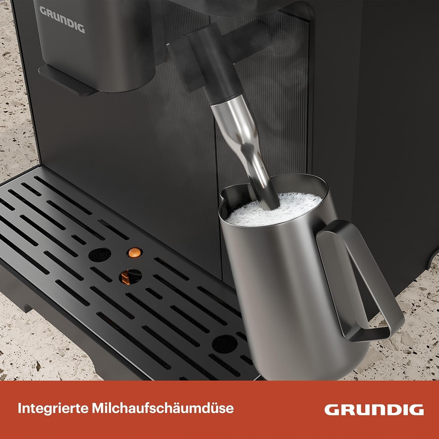 Espressor complet automat GRUNDIG KVA 6230 cu spumator de lapte, râșniță din oțel inoxidabil cu 13 setări de măcinare, recipient boabe 250 g, rezervor de apă detașabil de 2 litri, presiune pompă 19 bar, afișaj tactil, negru