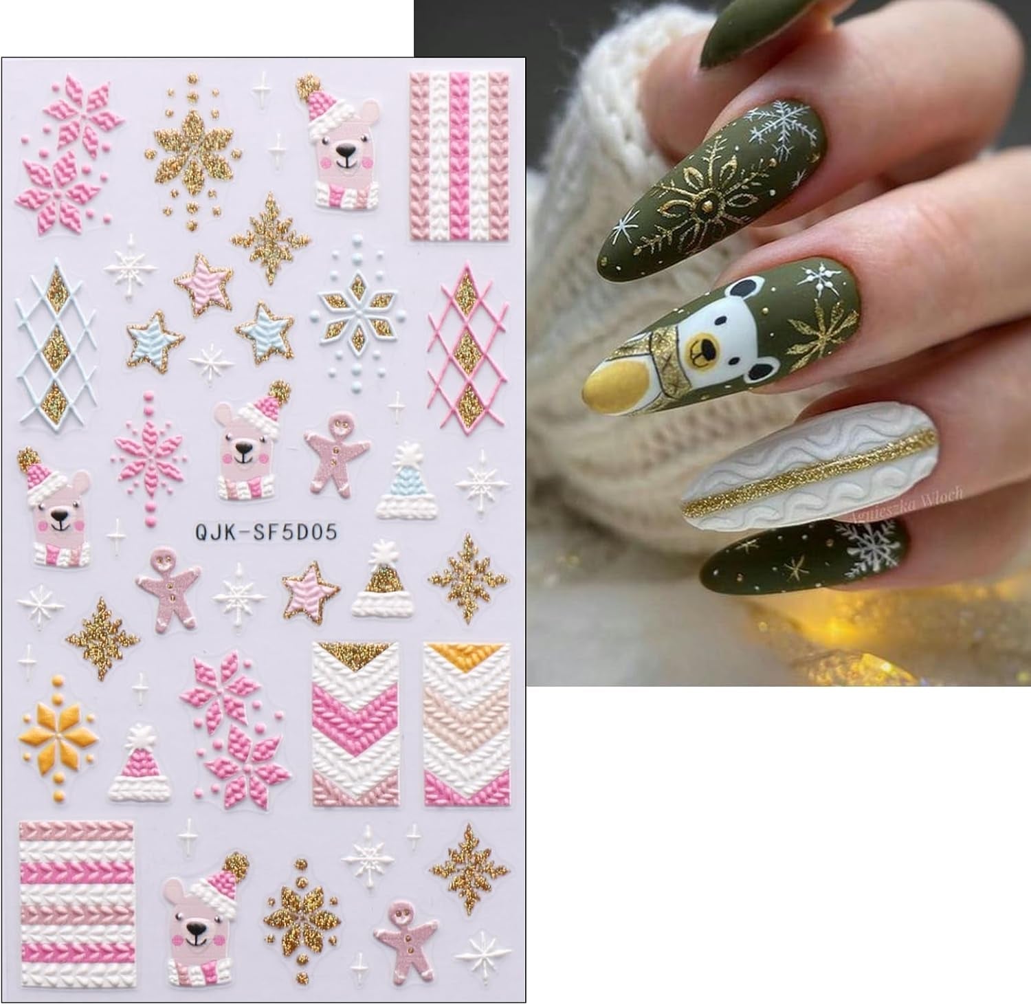 Autocolante 3D pentru unghii Crăciun, 4 foi autocolante 5D pentru unghii, autocolante stereoscopice pentru unghii, decorațiuni, accesorii pentru design unghii