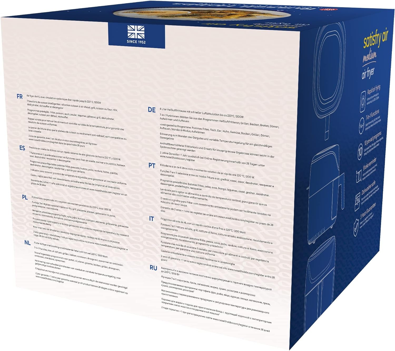 Russell Hobbs Air Fryer L 4L Rapid Airfryer, 7 funkcí vaření, 10 programů Domácí spotřebiče Naty Shop