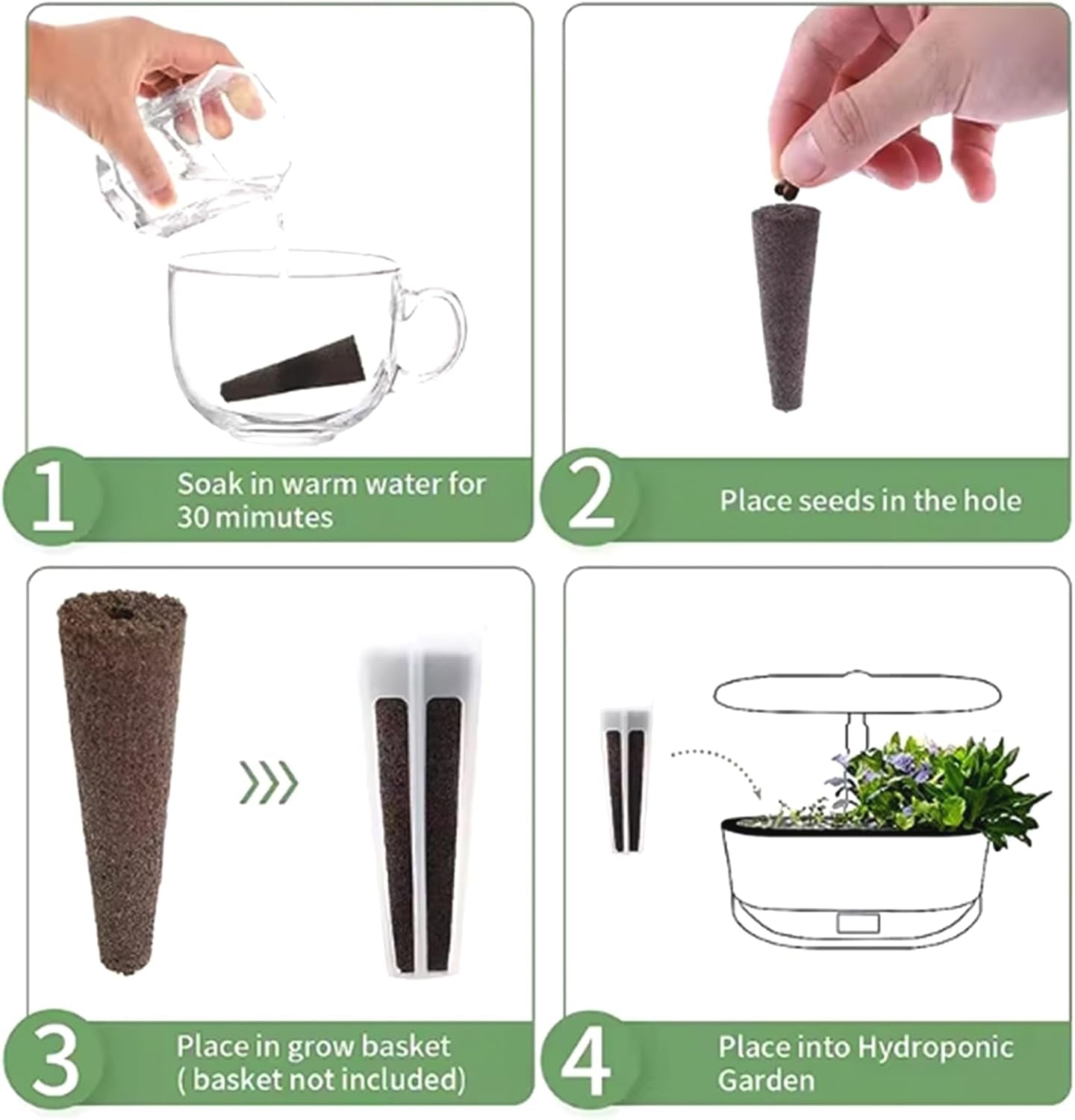 50 náhradních pěstebních houbiček, trubek pro zakládání semen, hmoždinek pro pěstování kořenů, sad pro hydroponické pěstování pro systémy hydroponického pěstování, vnitřní hydroponie, zahrada