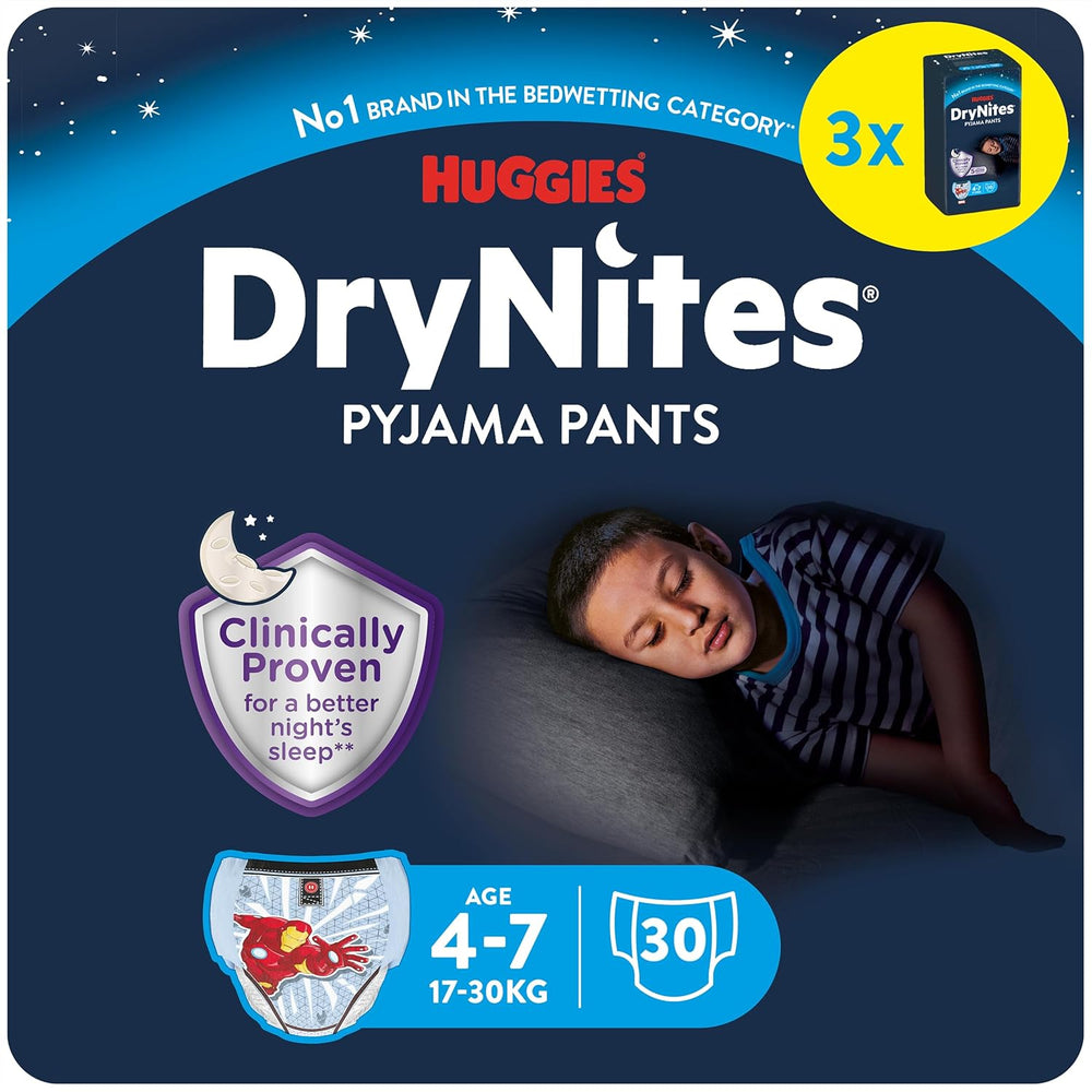 Absorpční pleny na noční pomočování DryNites pro chlapce 4-7 let (17-30 kg), Jumbo měsíční balení, počet 64