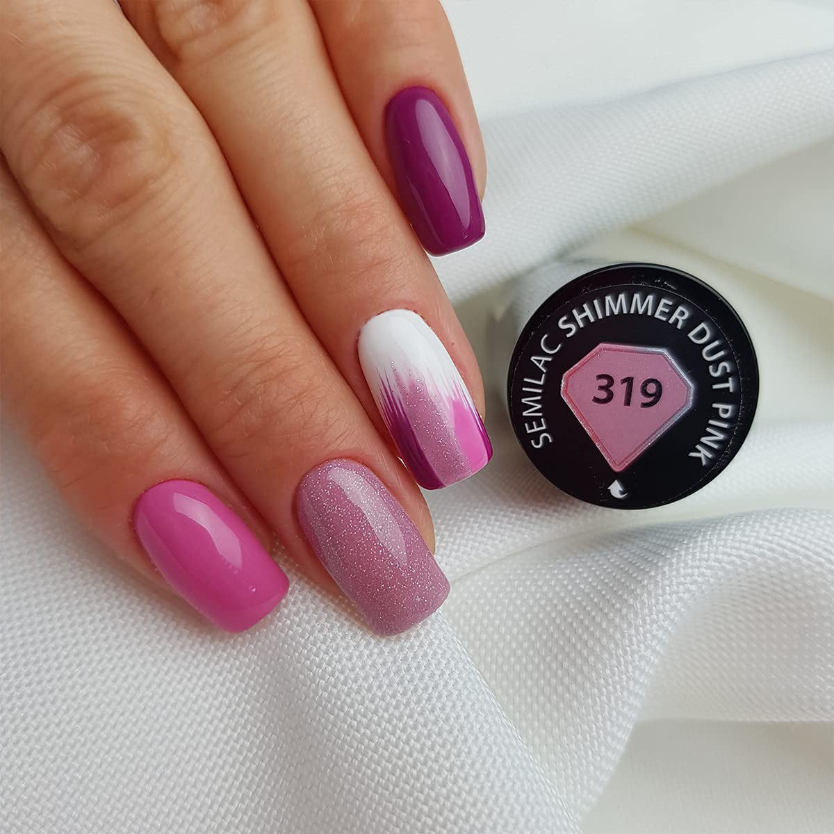 UV lak na nehty Semilac Hybrid 319 Shimmer Dust Pink 7ml