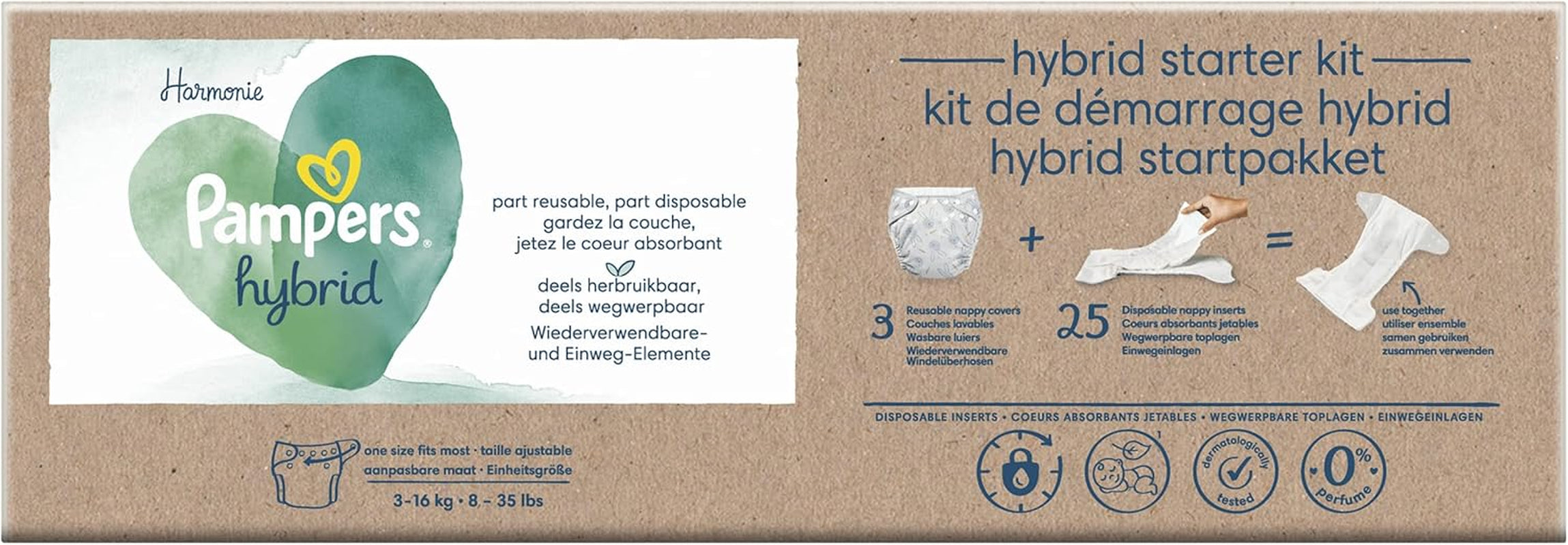 Pampers – Harmony Hybrid Starter Pack, 3 pratelné plenky + 25 jednorázových vrchních vrstev – 1 balení