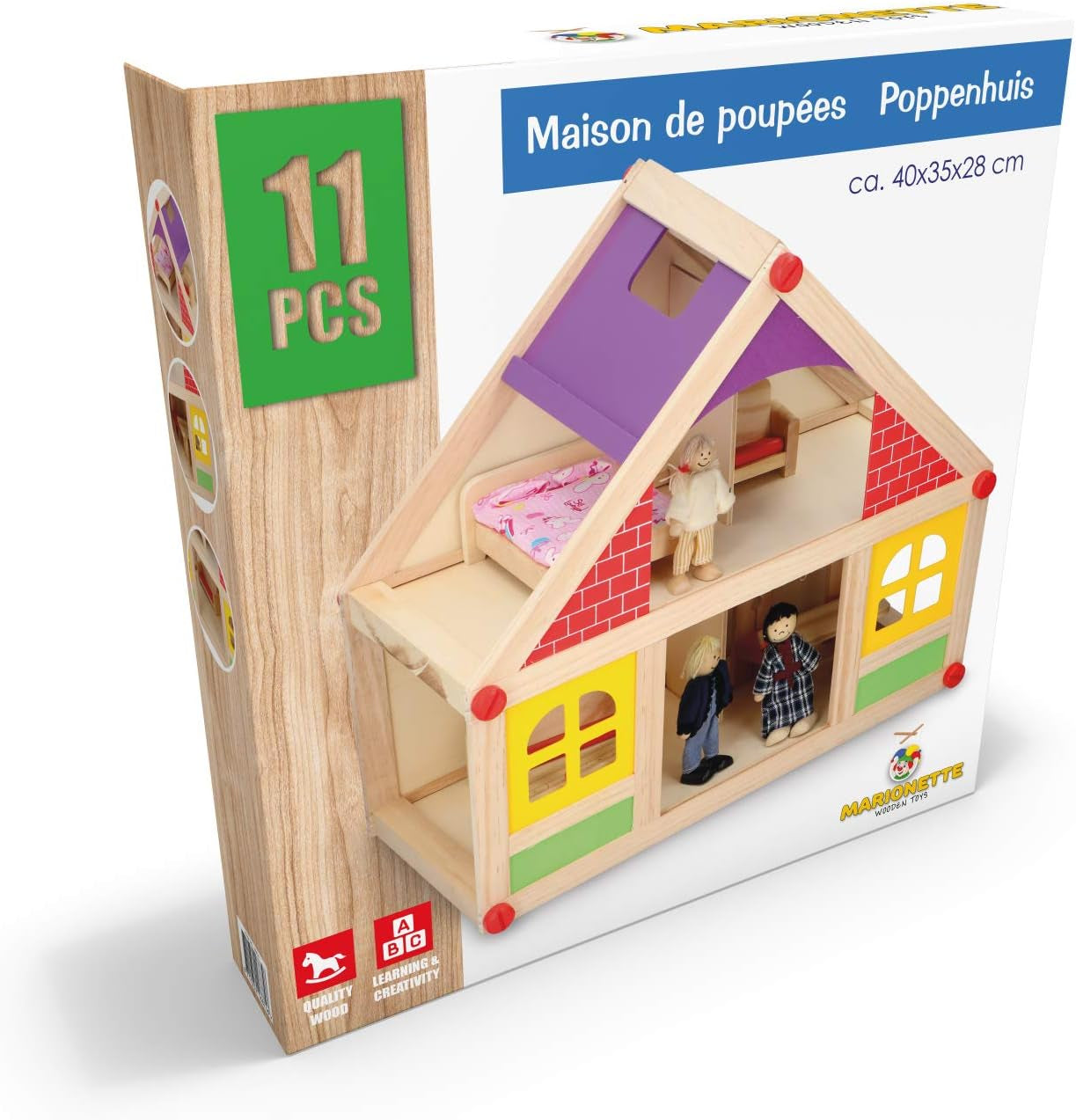 Marionette Wooden Toys - Casă de păpuși din lemn cu mobilier și păpuși - 11 bucăți Casute de papusi Naty Shop