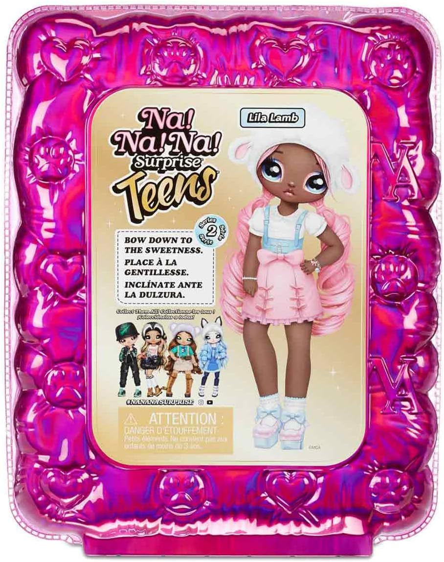 N/A N/A N/A SurpriseTeens Modepuppe - Sammlerpuppe - 28 cm měkká Stoffpuppe, inspirovaná ovcí - S růžovými vlasy - Lila Lamb