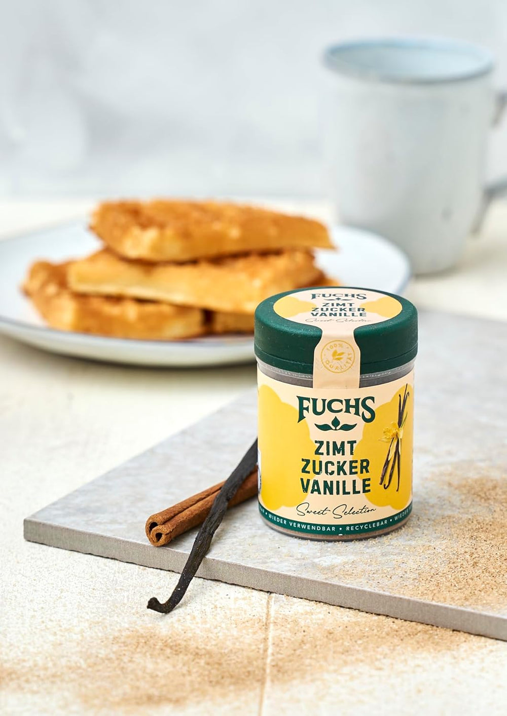 Fuchs Gewürze - Zimt Zucker Vanille - Gewürz zum Versüßen von Wafeln, Milchgetränken oder Joghurt - aus natürliche Ingredient - 100 g v wiederverwendbarer, recyclebarer Dose