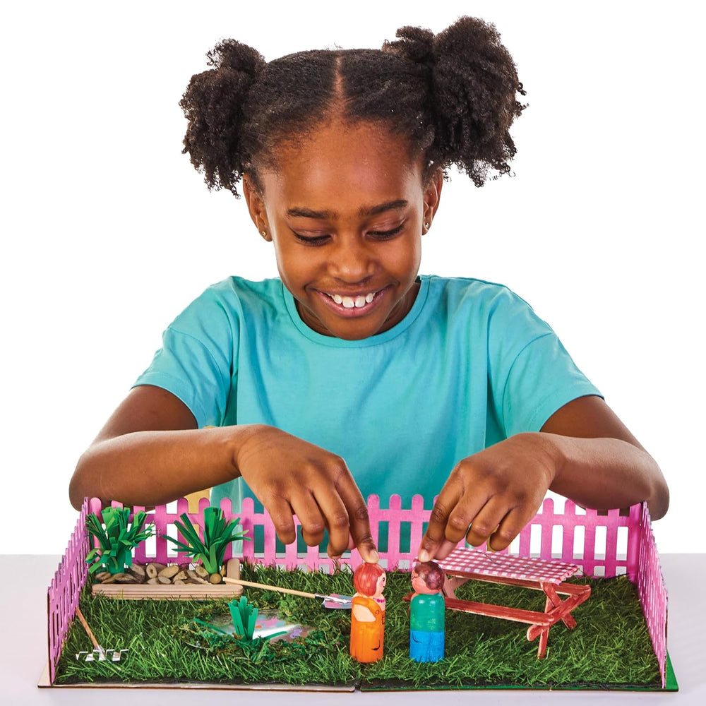 Baker Ross FN256 Mini casă de păpuși din lemn, grădină - 1 pachet, kit casă de păpuși pentru copii, kit de artizanat