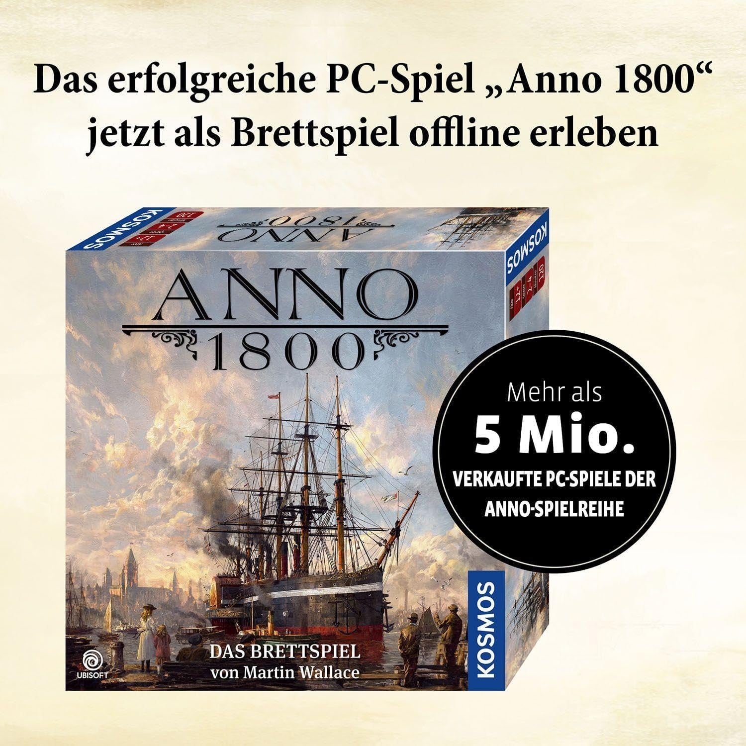Desková hra KOSMOS 680428 Anno 1800 založená na oblíbené PC hře, městská strategická hra pro 2–4 hráče, vhodná pro děti od 12 let, s originální grafikou