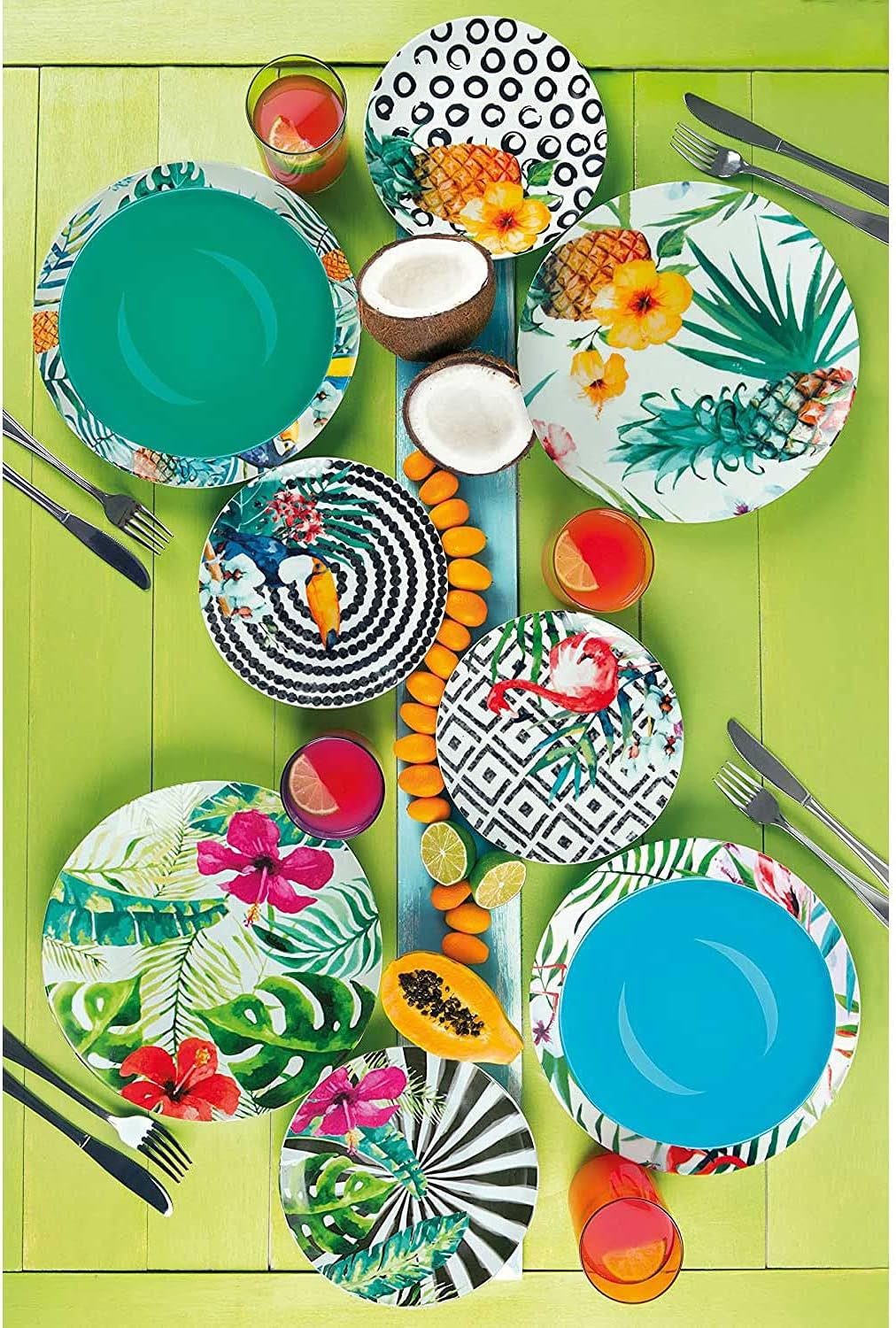 Excelsa Tropical Chic Teller-Set, 18 Stück, Porzellan, Mehrfarbig Seturi vesela masa Naty Shop