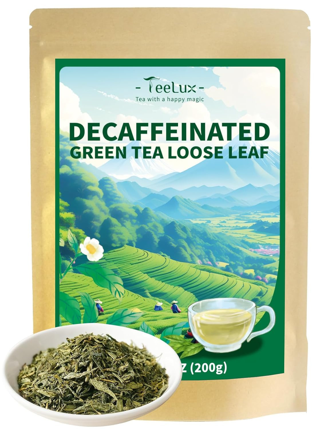 Ceai verde premium Teelux vrac 200 g din China, vegan, răcoritor, bogat în antioxidanți, ceai verde natural pur, frunze de ceai vrac