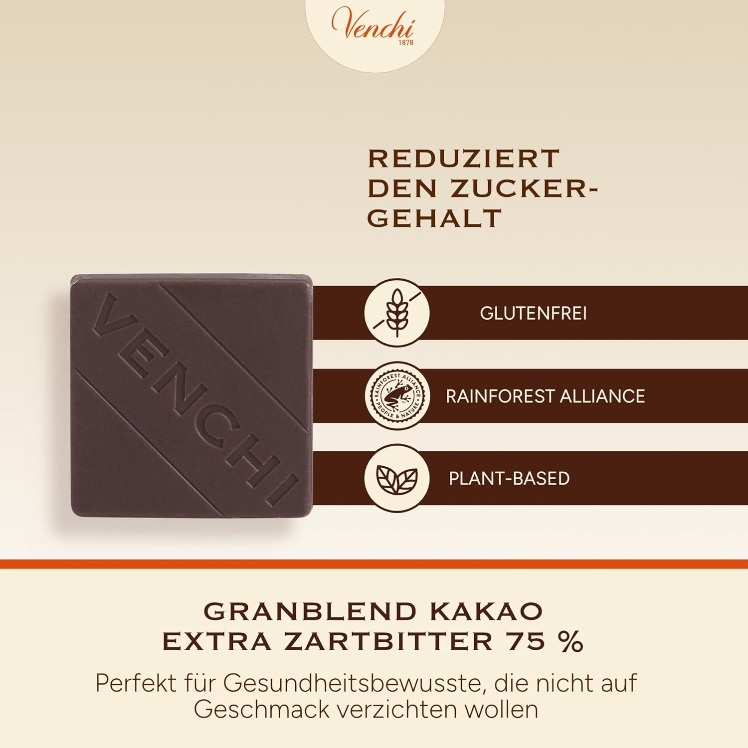Venchi – Granblend Extra Black 75 % bez přidaného cukru, 1 kg – bez umělých sladidel – bez lepku – vegan