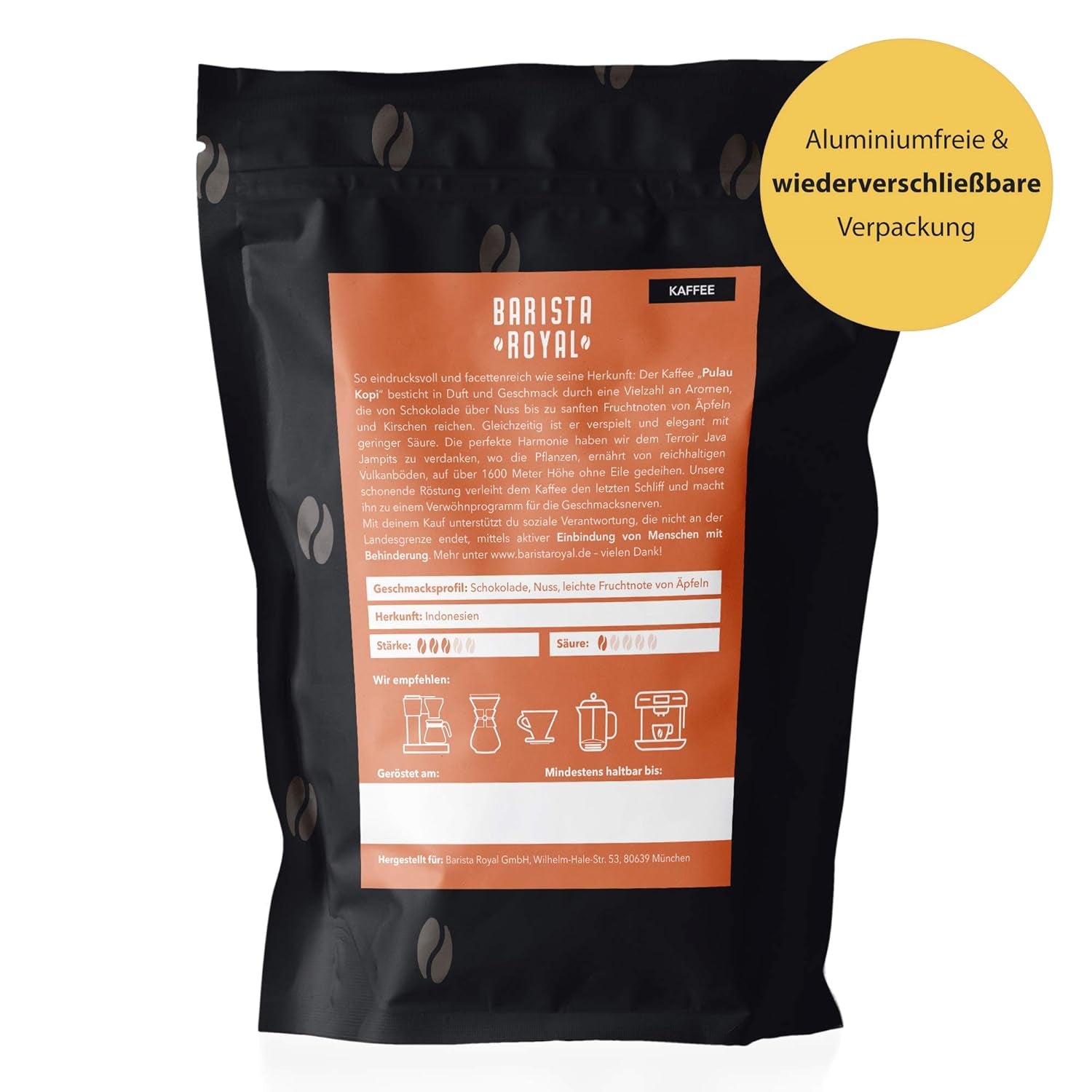 BARISTA ROYAL Kaffeebohnen 1kg "Pulau Kopi" | Frische Kaffeebohnen direkt aus Indonesien | 100% Arabica Kaffee ganze Bohnen | Ideal für Vollautomat und Filtermaschine