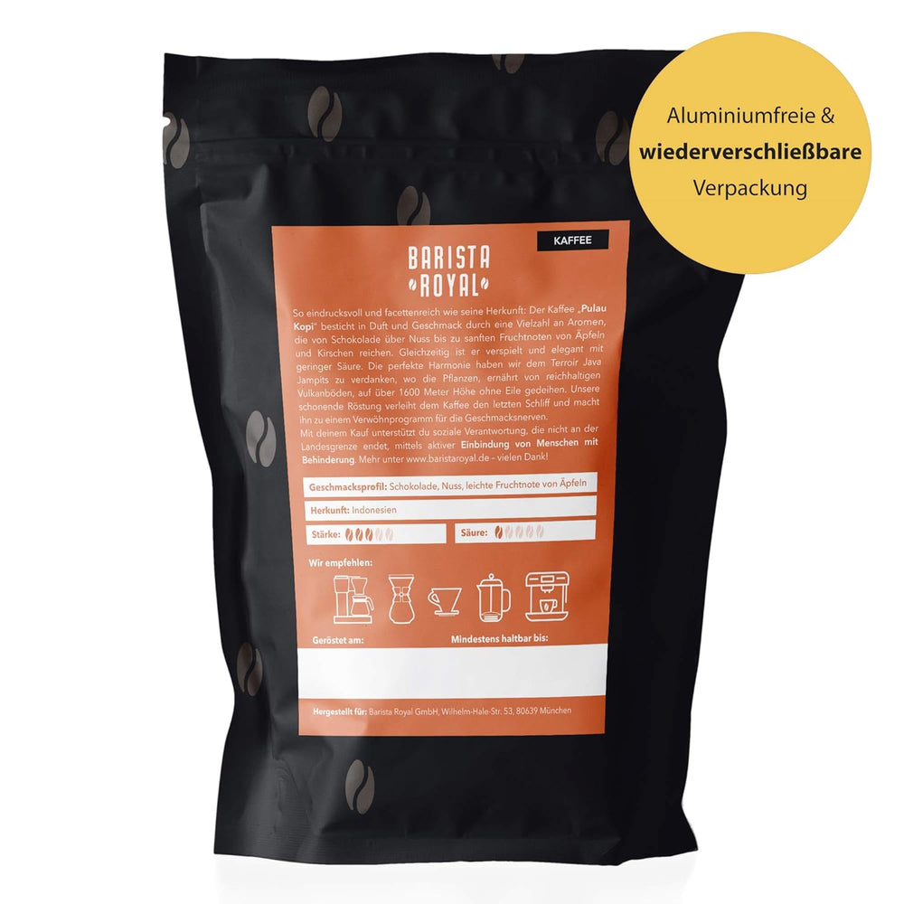 BARISTA ROYAL Kaffeebohnen 1kg "Pulau Kopi" | Frische Kaffeebohnen direkt aus Indonesien | 100% Arabica Kaffee ganze Bohnen | Ideal für Vollautomat und Filtermaschine