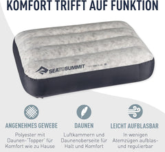 Sea to Summit - Aeros Down Travel Pillow L - Ultralight & Inflabilă - Material 10D - Pernă din puf Premium - Antiderapantă - Pentru drumeții și camping - 42 X 28 X 12 Cm - Gri - 95 G Perne calatorie Naty Shop