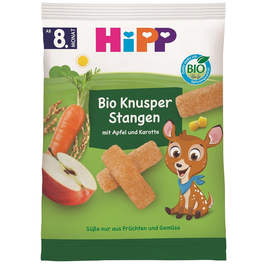 HiPP Bio Knusper Stangen Apple Karotte (7 x 30 g), Babysnack ab 8. Monat, Süße nur aus Früchten und Gemüse, glutenfrei, v nejlepší Bio-Qualität
