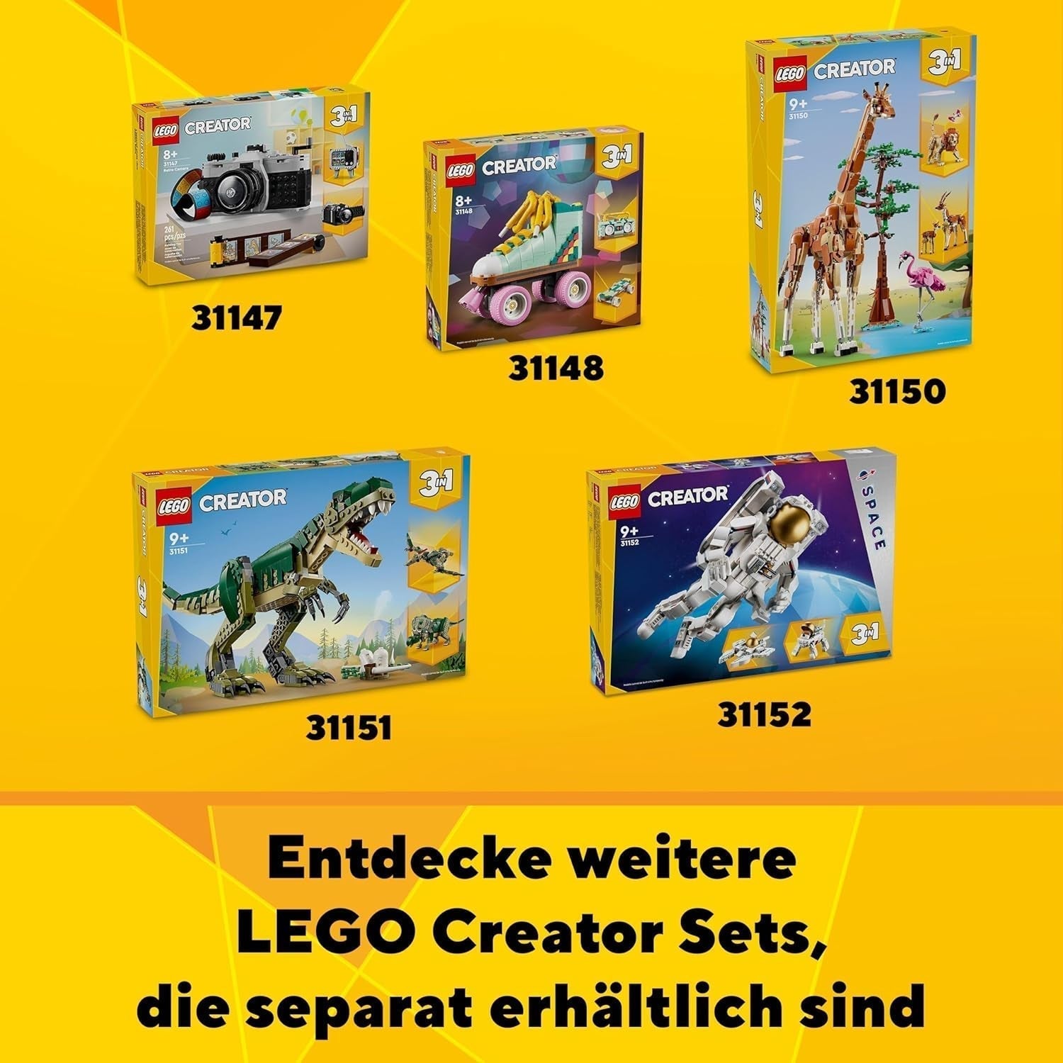 LEGO Creator T.Rex, Dino 3 v 1 Transformovatelný Triceratops nebo Pterodaktyl, Mobilní model dinosaura pro děti, Dárek pro chlapce a dívky 31151 Stavebnice Besuche den LEGO-Store