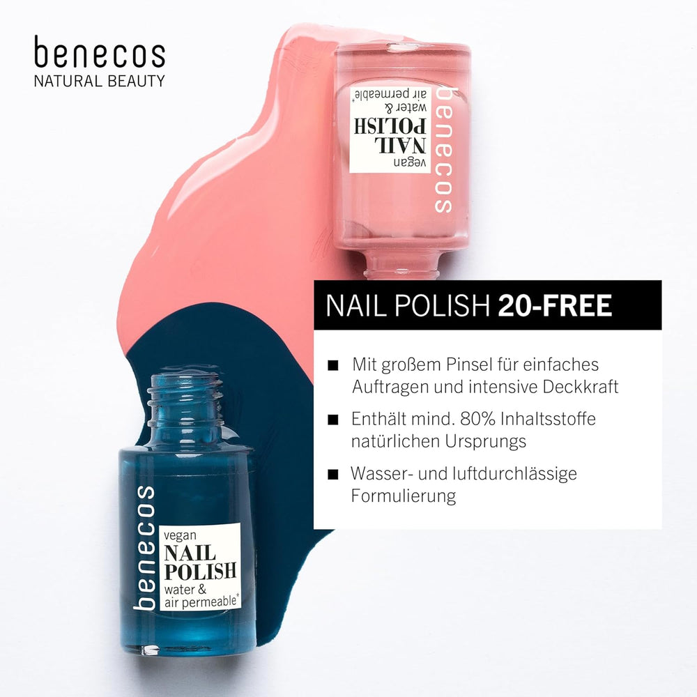 Benecos 20-Free Vegan Nail Polish Bubble Gum - bylinný lak na nehty - rychle schnoucí a dlouhotrvající - propustný pro vodu - obohacený o biotin - 5 ml
