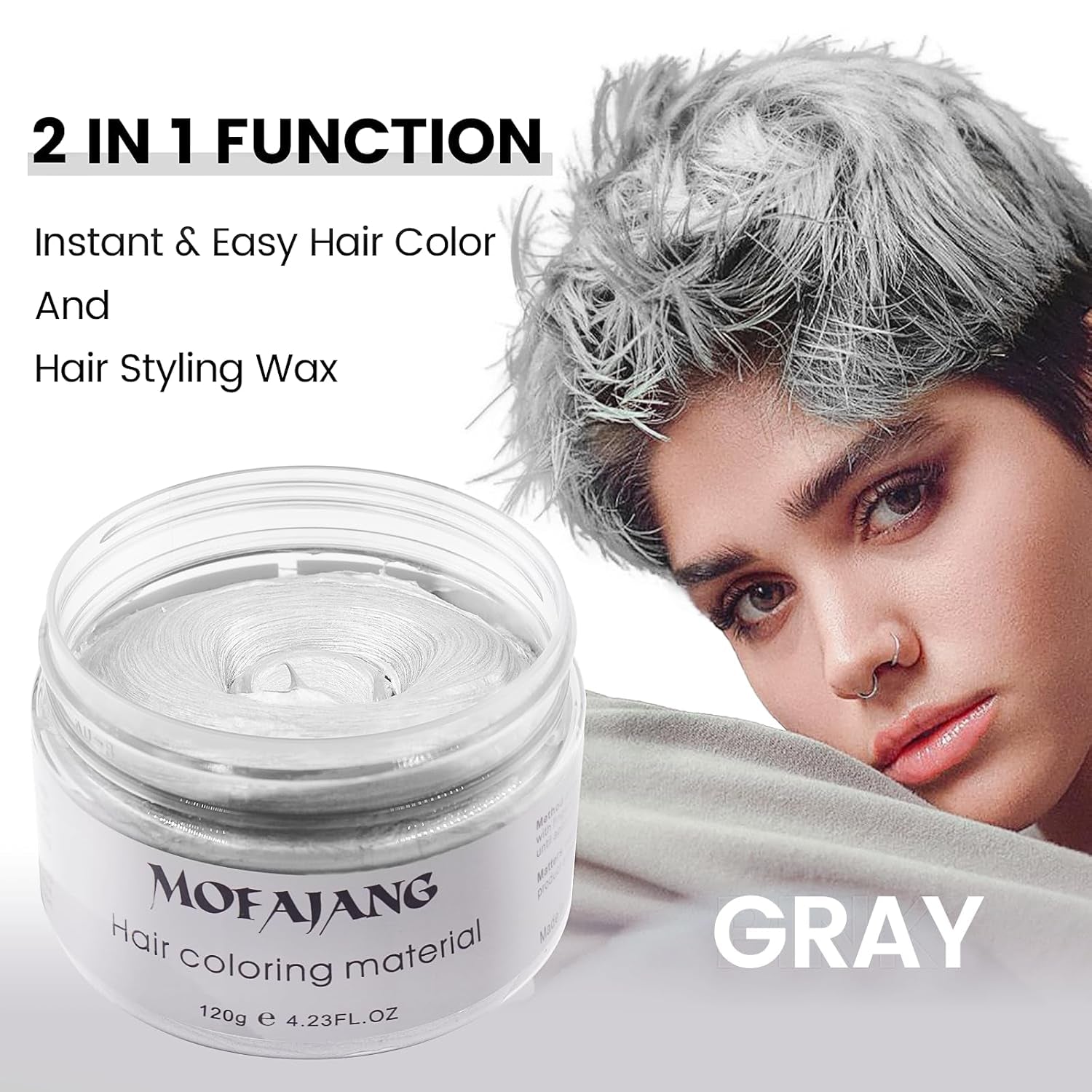 Culoare temporară a părului, Styling Hair Tone pentru bărbați femei, Pomadă pentru coafură naturală, Ceară pentru vopsirea părului pentru petreceri, Cosplay și Halloween, 4.23 oz (Silver Grey) Vopsea pentru par Naty Shop