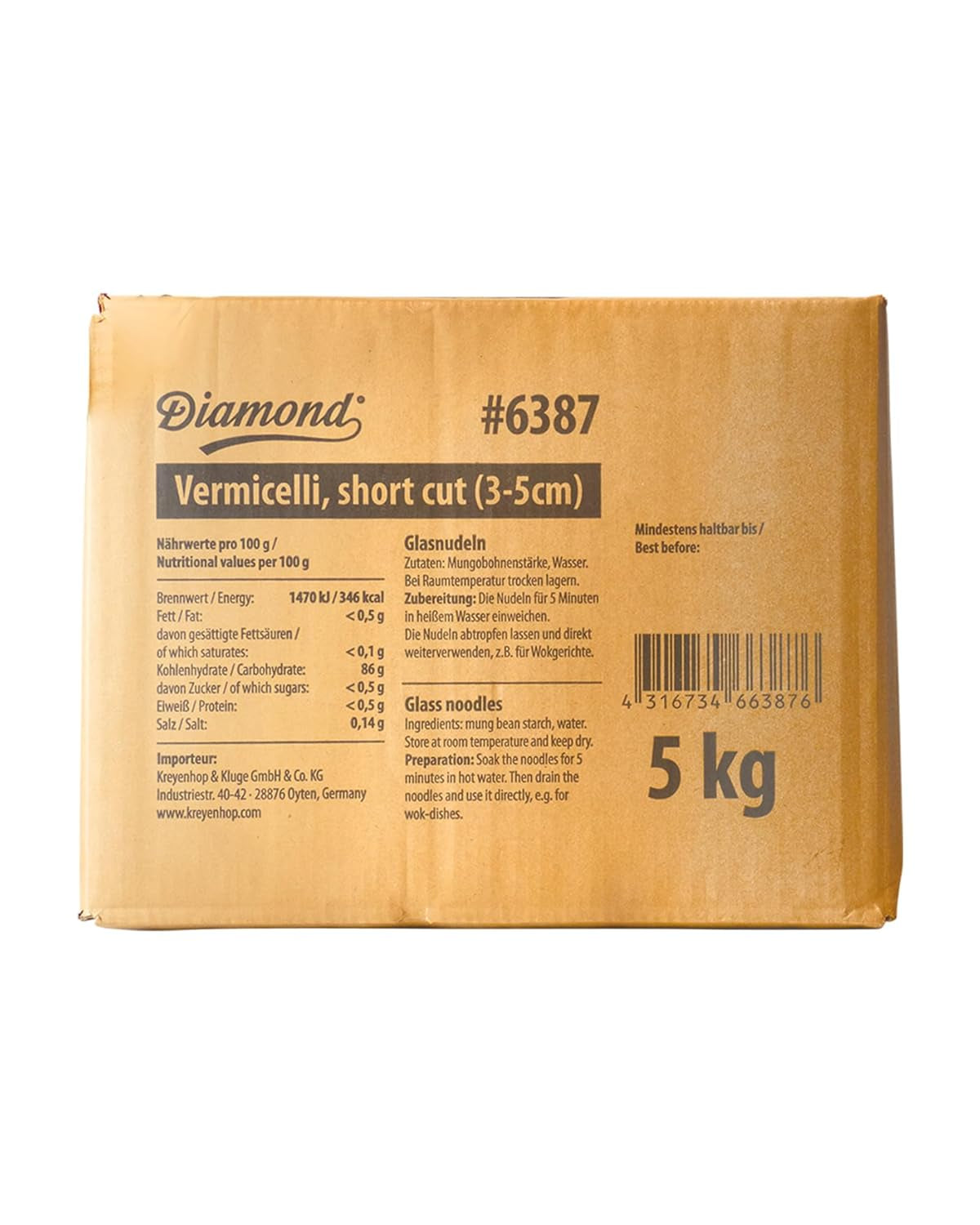 DIAMANTOVÉ skleněné nudle, krátké skleněné nudle z mungo škrobu, přirozeně veganské a bez lepku - 1 x 5 kg