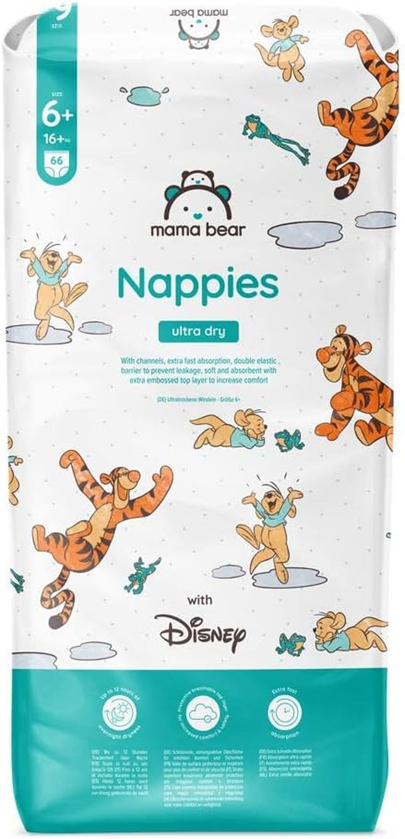 Značka Amazon: Mama Bear Disney Ultra Dry plenky, velikost 3 (4–9 kg) – měsíční krabička, bílá, počet 172 (2 balení po 86)