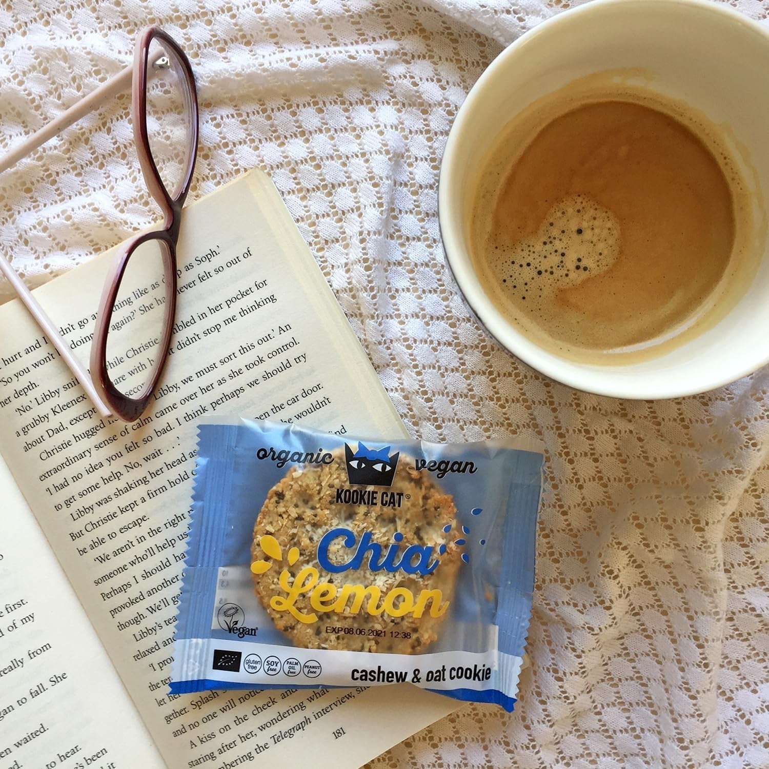 Chia și Lămâie - Fursecuri Vegane Ambalate Individual, Fără Gluten, Fără Soia, Organice, Caju și Ovăz - Pachet Multiplu de 12 x 50g