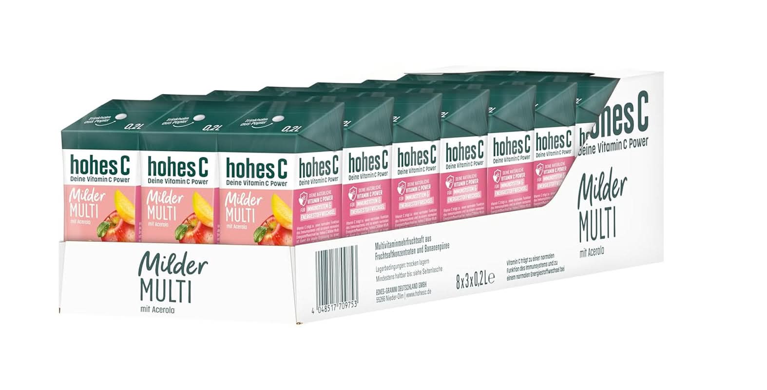 High C Mild Multivitamin (1 X 1,5L), 100% džus, jablko, pomeranč, acerola, mango, 7 vitamínů, Bez přidaného cukru dle zákona, Méně kyselin, Veganské Nealkoholické nápoje Naty Shop