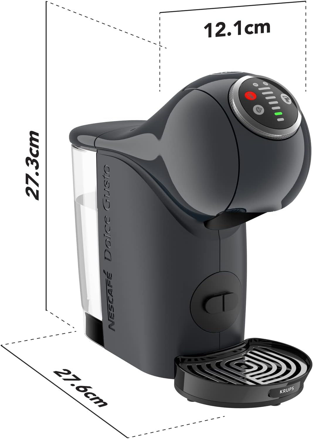 NESCAFÉ Dolce Gusto Genio S Plus de Krups, aparat de cafea compact cu capsule, capacitate 0,8 litri, 1500 wați, avertizare automată de detartrare, gri cosmic, KP340B