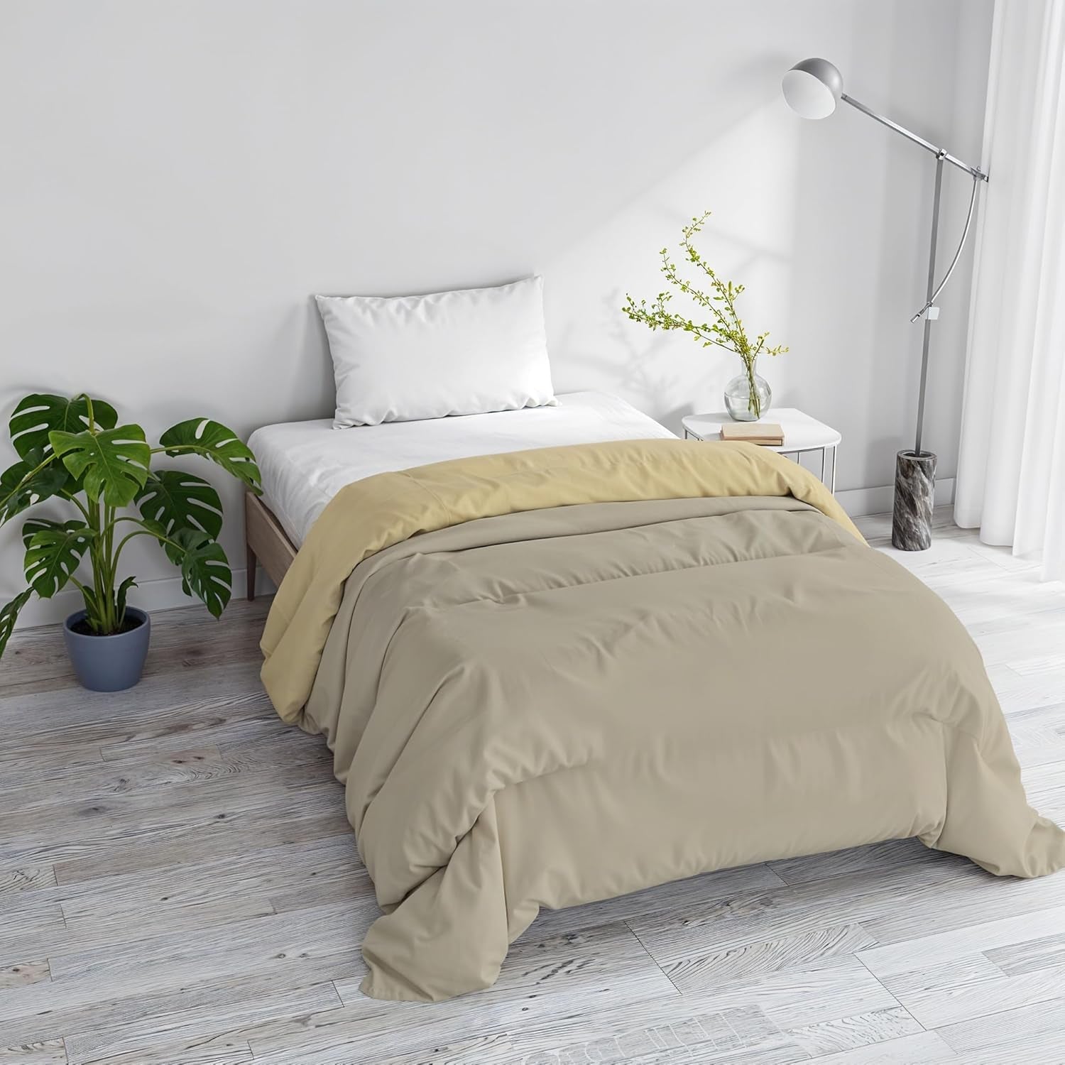 Základní zimní deka, hladká a podšitá, tmavě zelená / krémová, 200X245Cm Naty Shop Přikrývky a přikrývky Taupe/krémová 160X245Cm