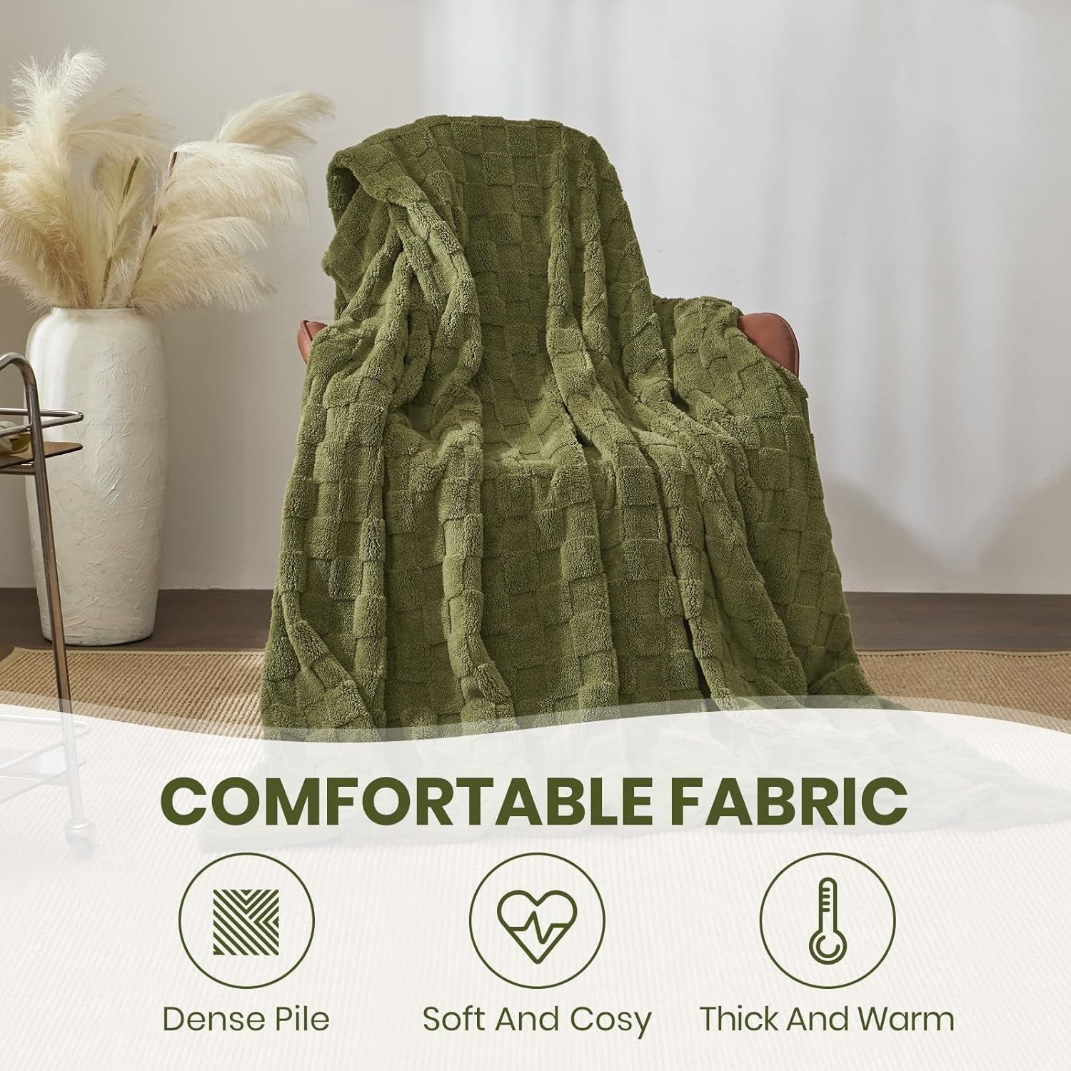 Útulná přikrývka Good Nite Načechraná přikrývka z pohovky Fleecová přehoz přes postel Útulná měkká zelená přikrývka Jaro Léto Podzim Zima Čtyři roční období (150X200 cm Olivově zelená) Postele a přikrývky Good Nite