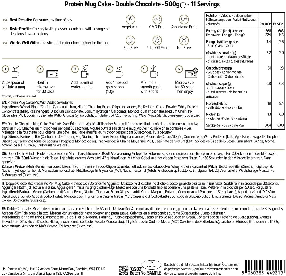 Protein Works Protein Tassenkuchen | Čokoládový krém | Dieser Köstliche Nachtisch Ist Sehr Protein- Und Ballaststoffreich| 500G Směs na pečení a vaření Naty Shop
