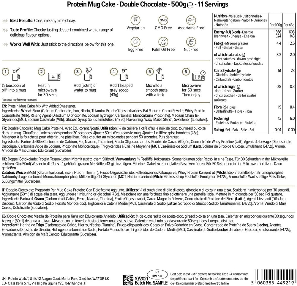 Protein Works Protein Tassenkuchen | Čokoládový krém | Dieser Köstliche Nachtisch Ist Sehr Protein- Und Ballaststoffreich| 500G Směs na pečení a vaření Naty Shop