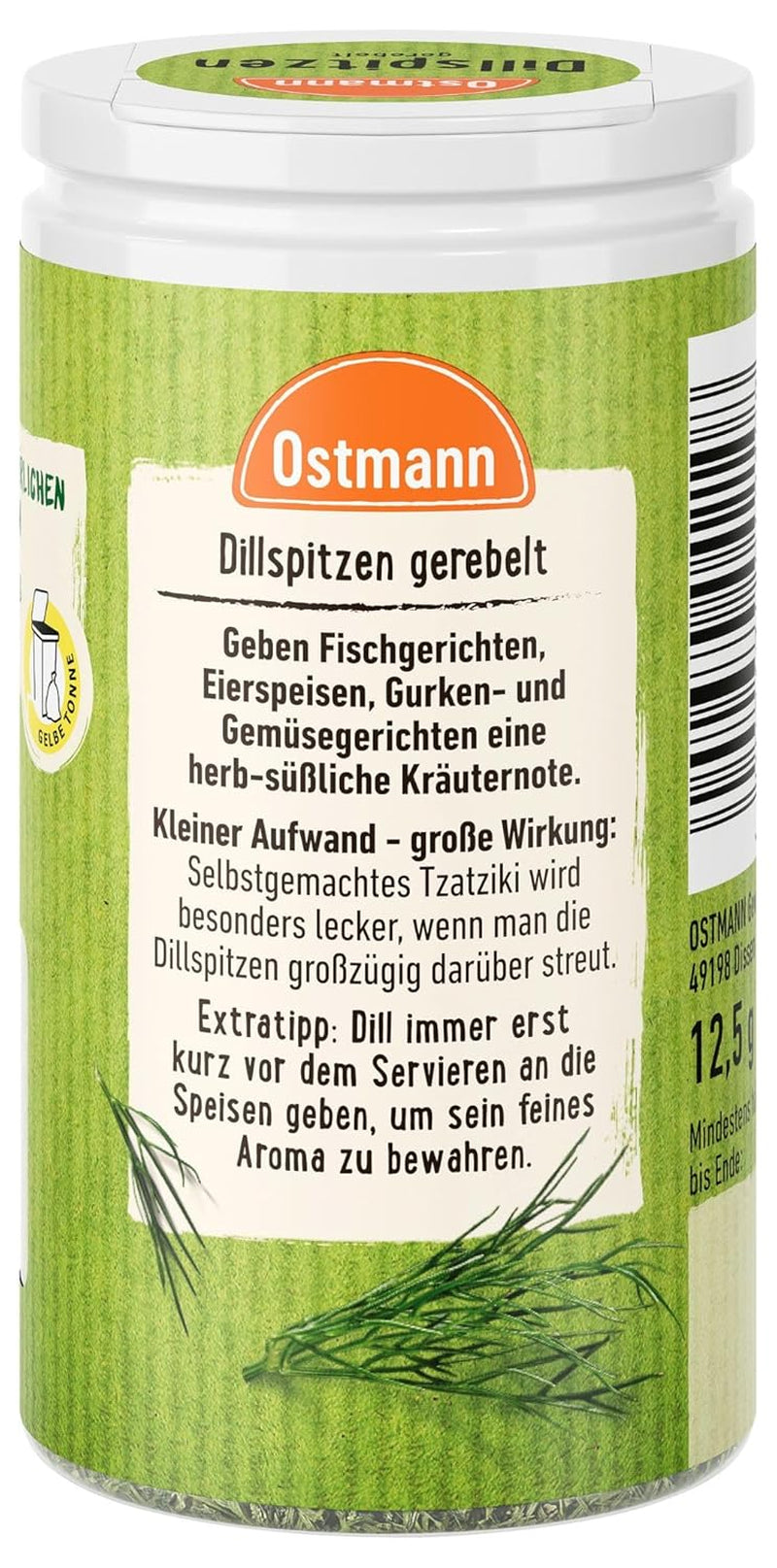 Ostmann Gewürze - Dillspitzen gerebelt | Ideální k bramborovému salátu, rybím pokrmům a hořčičné omáčce 12,5 g in der Streudose