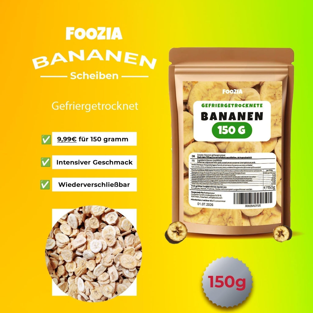 Banane liofilizate 150g felii, Fructe liofilizate fără aditivi Pure - 100% fructe uscate naturale - Banane uscate fructe uscate de la Foozia Produse deshidratate Naty Shop