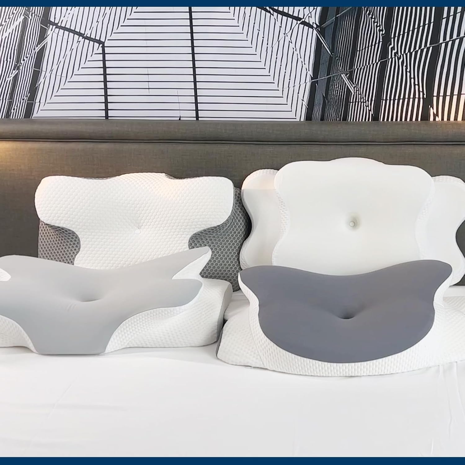 Pernă pentru gât Pernă ortopedică pentru cap Pernă din spumă de memorie Pernă pentru impact lateral - Design ergonomic Cu formă goală Pentru impact lateral, dorsal și abdominal Gri deschis Perne ortopedice cervicale Naty Shop