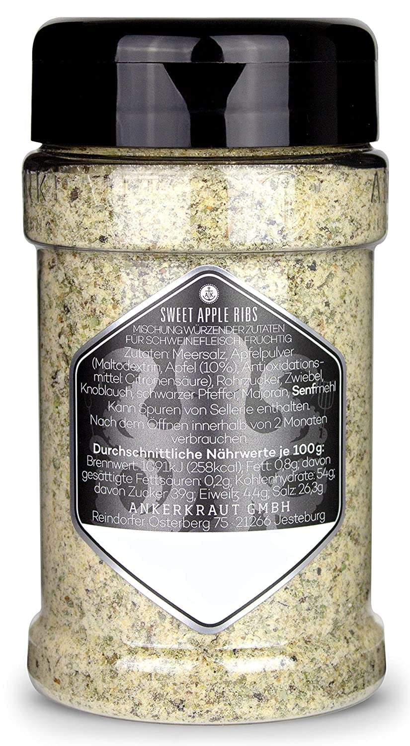 Ankerkraut Sweet Apple Ribs, fruchtige BBQ-Rub Gewürzmischung zum Grillen von Spare-Ribs und Schwein, 240 g im Streuer