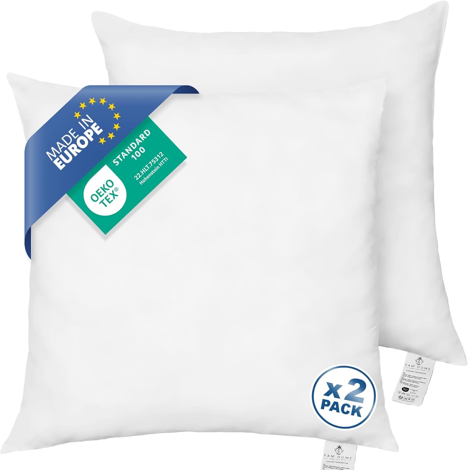 FAM Home Pernă 80X80 Set de 2 Microfibre moi - Pernă 80X80 Suferă de alergii Cu suport optim pentru gât și cap - Pernă interioară Respirabilă Reglarea umidității Antibacteriană Perne ortopedice cervicale Naty Shop Set de 2 80 X 80Cm